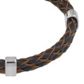 Bransoletka skórzana rzemień brązowy podwójny stal szlachetna