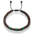 Bransoletka z drewna kokos ciemny kamienie jaspis zielony