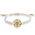 Bransoletka ze sznurka kwiat życia pozłacane srebro kremowa różowa