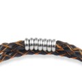Bransoletka skórzana rzemień brązowy pleciony podwójny stal szlachetna