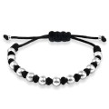 Bransoletka makrama przeplatane kulki srebro sznurek czarny szary