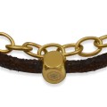 Bransoletka skórzana brązowy rzemień łańcuch stal szlachetna złoty kostka z logo francow jewelry