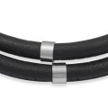 Bransoletka skórzana czarny rzemień ekskluzywny stal szlachetna logo francow jewelry damska
