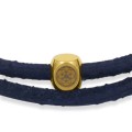 Bransoletka skórzana granatowy rzemień stal szlachetna złota kostka logo francow jewelry