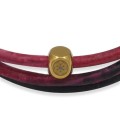 Bransoletka skórzana różowo czarny rzemień stal szlachetna złota kostka logo