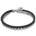 Bransoletka skórzana zielony rzemień łańcuch stal szlachetna srebrny rolo logo