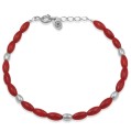 Bransoletka z kamieni koral czerwony oliwki srebro logo