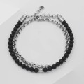 Bransoletka z kamieni podwójna onyks czarny stal łańcuch damska
