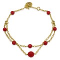 Bransoletka ze srebra pozłacana podwójna kamienie koral czerwony logo
