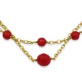 Bransoletka ze srebra pozłacana podwójna kamienie koral czerwony logo