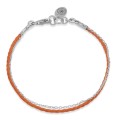 Bransoletka ze srebra sznurek pudrowy róż łańcuszek srebrny logo