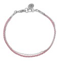 Bransoletka ze srebra sznurek pudrowy róż łańcuszek srebrny logo