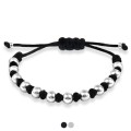 Bransoletka makrama przeplatane kulki srebro sznurek czarny szary