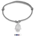 Bransoletka ze sznurka bawełnianego hamsa srebro
