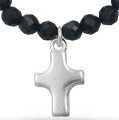 Pierścionek elastyczny z zawieszką krzyżyk srebro kamienie onyks czarny