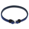 Bransoletka skórzana płaska zapięcie srebro granatowa pojedyncza