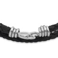 Bransoletka skórzana podwójna zapięcie srebro rzemień pleciony czarny