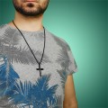 Naszyjnik ze stali wisior krzyż duży czarny box 3 mm