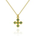 Naszyjnik ze srebra pozłacany krzyż cyrkonie szmaragdowe ankier 