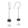Kolczyki zwisy kamień jaspis fioletowy krążek srebro łańcuszek