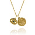 Naszyjnik ze stali hamsa oko proroka symbole złoty rolo 2 mm