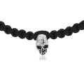bransoletka makrama czarna czaszka srebro hematyt