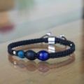 Bransoletka makrama lapis lazuli onyks apatyt srebro hematyt czarna