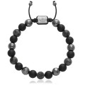Bransoletka z kamieni onyks czarny matowy labradoryt hematyt
