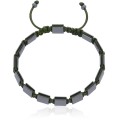 Bransoletka shamballa grafitowy hematyt naturalny sznurek zielony  oliwkowy