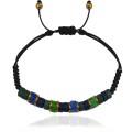 Bransoletka makrama jaspis zielony krążki niebieski kokos hematyt złoty