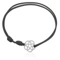 Bransoletka ze sznurka czarna kwiat życia mały stal szlachetna