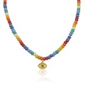 Naszyjnik z korali szklanych dużych kolorowy oko proroka stal szlachetna