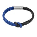Bransoletka skórzana rzemień czarny niebieski z węzłem
