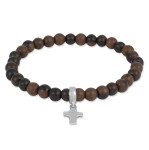 Bransoletka z drewna heban tygrysi srebro krzyż
