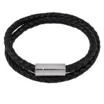 Bransoletka skórzana podwójna rzemień czarny naturalny