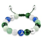 Bransoletka z kamieni amazonit tygrysie oko zielone agat jaspis srebro