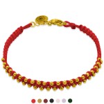 Bransoletka makrama ze sznurka kulki srebro pozłacane czerwona logo