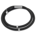 Bransoletka skórzana czarny rzemień ekskluzywny stal szlachetna logo francow jewelry