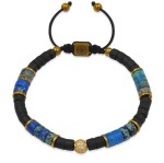 Bransoletka z drewna kokosu czarna kamienie niebieski jaspis hematyt kryształy damska