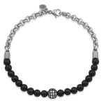 Bransoletka z kamieni agat czarny stal łańcuch rolo kryształy damska