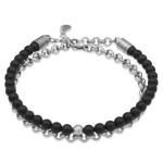 Bransoletka z kamieni podwójna onyks czarny stal łańcuch damska