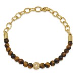 Bransoletka z kamieni tygrysie oko brązowe stal łańcuch złoty damska