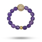 Pierścionek elastyczny kamienie ametyst fioletowy kulka z kryształkami