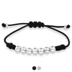 Bransoletka makrama kulki srebro sznurek czarny szary