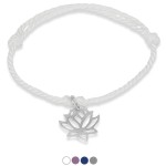 Bransoletka ze sznurka bawełnianego kwiat lotosu srebro