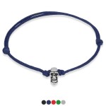 Bransoletka ze sznurka czaszka srebro niebieska czerwona