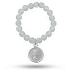 Pierścionek elastyczny z zawieszką moneta srebro kamienie amazonit