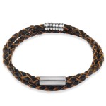 Bransoletka skórzana rzemień brązowy pleciony podwójny stal szlachetna