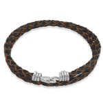 Bransoletka skórzana podwójna zapięcie srebro rzemień pleciony brązowy