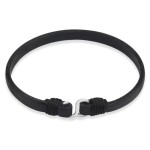 Bransoletka skórzana płaska zapięcie srebro czarna pojedyncza 